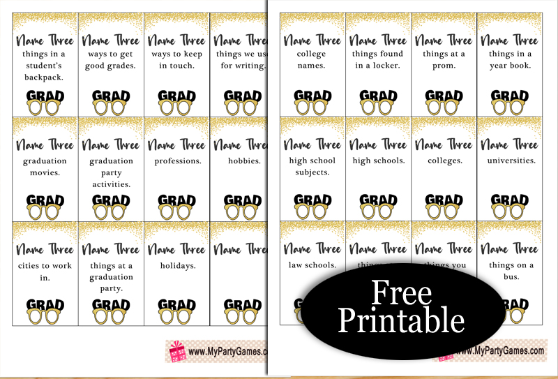 Free Printable Five Second Game for Graduation Party