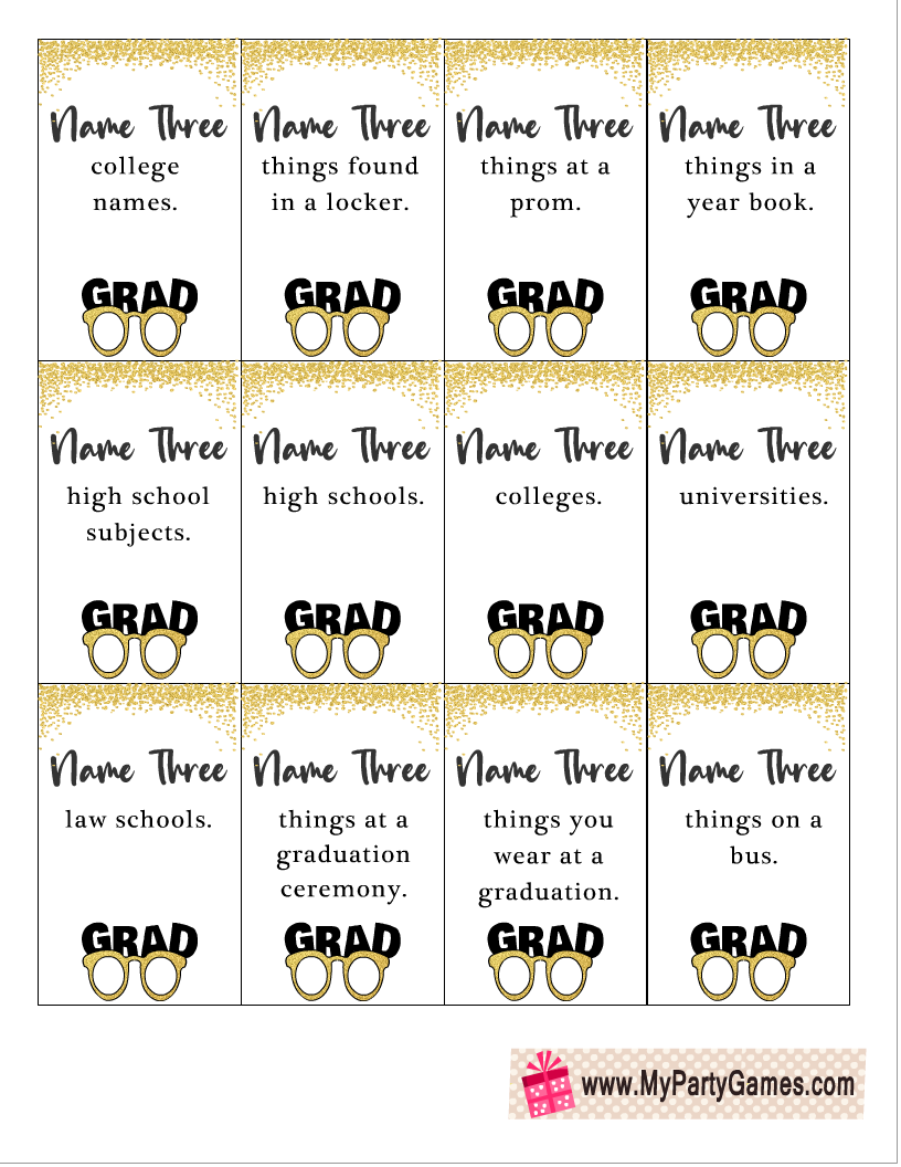 Free Printable Five-Second Game for Graduation Party