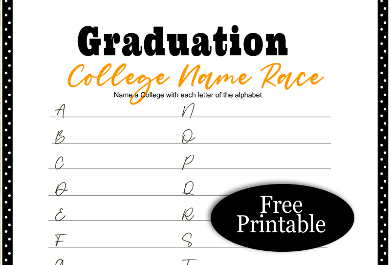 Free Printable College Name Race Game for Graduation Party