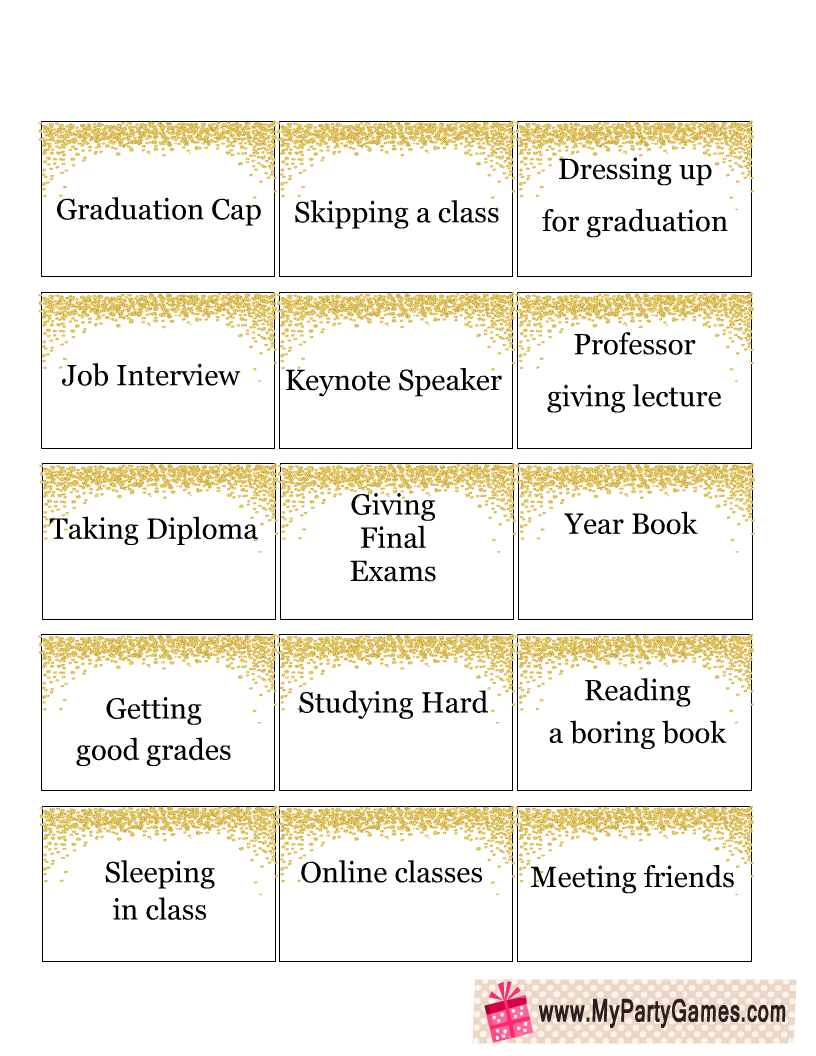 22 Free Printable Graduation Party Charade Cards