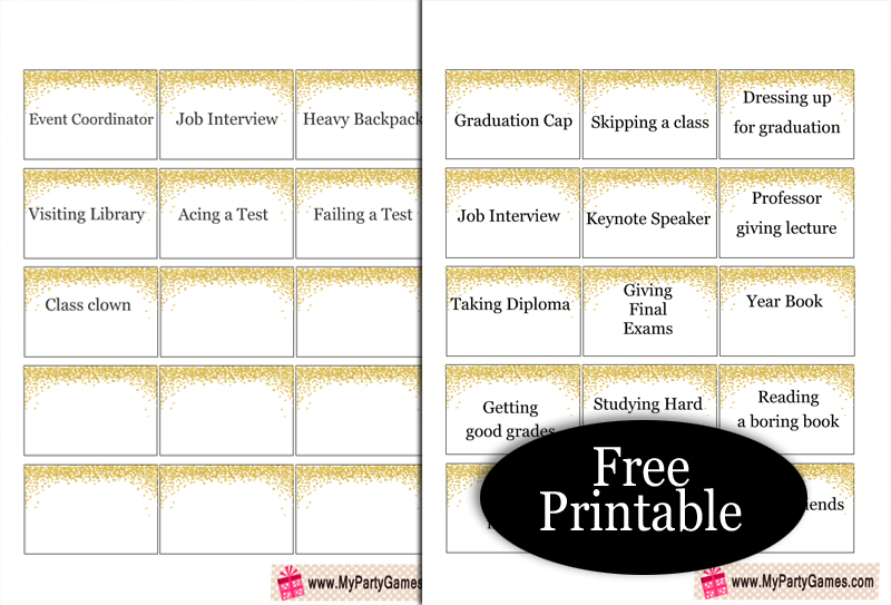 Free Printable Graduation Party Charade Cards