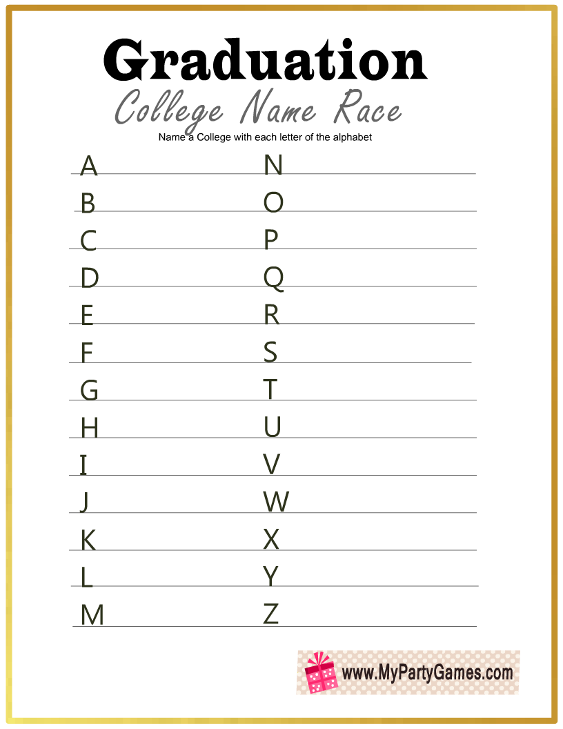 Printable College Name Race Game for Graduation Party