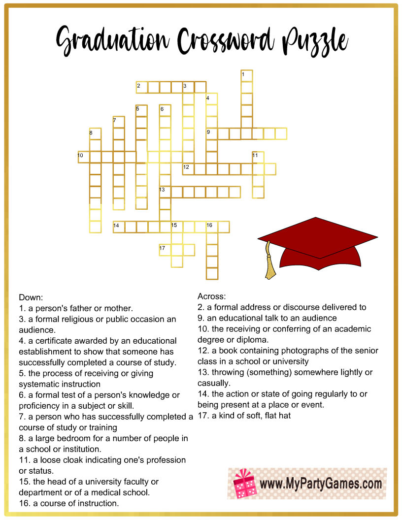 Graduation Crossword Puzzle Free Printable