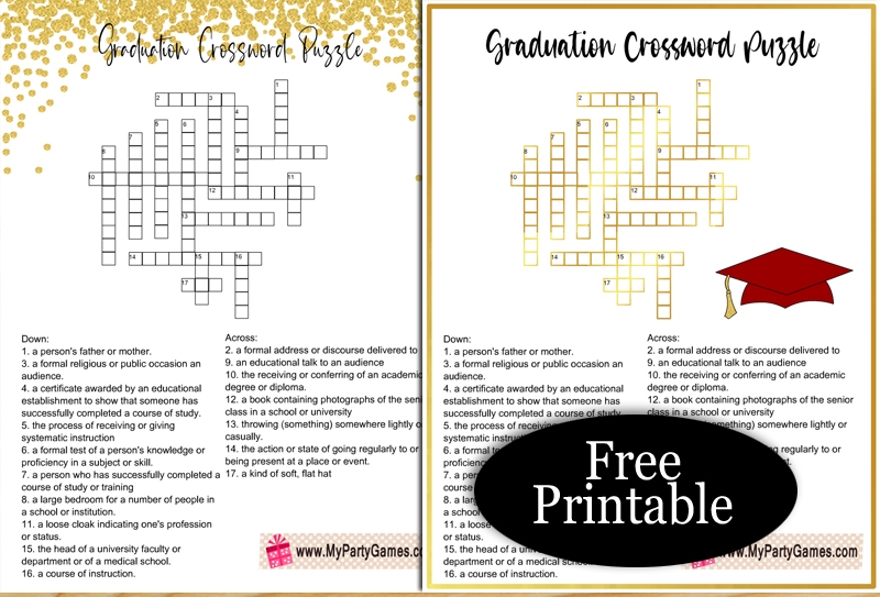 Free Printable Graduation Crossword Puzzle