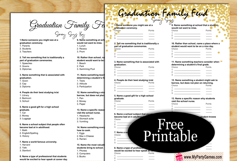 Free Printable Graduation Feud, Family Feud-inspired Game