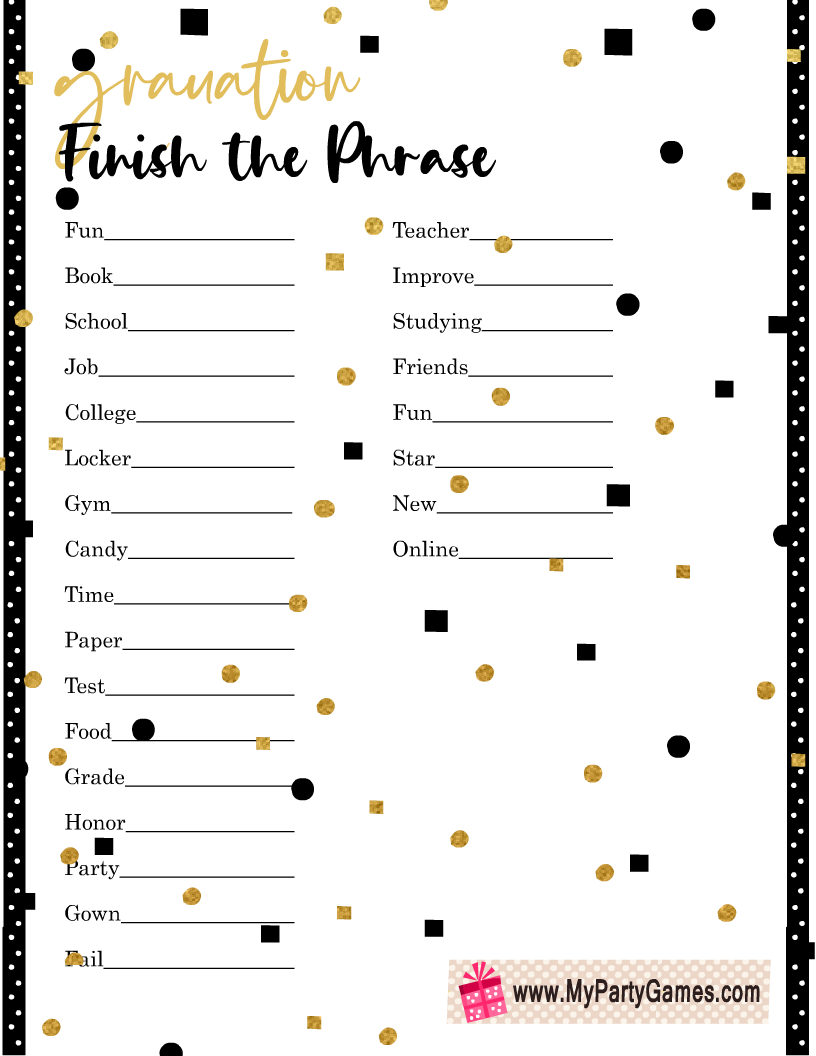 Finish the Phrase, Graduation Party Game Printable