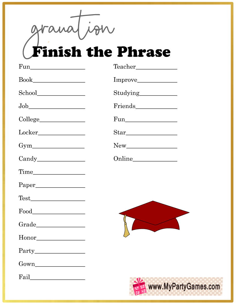 Free Printable Finish the Phrase, Graduation Party Game