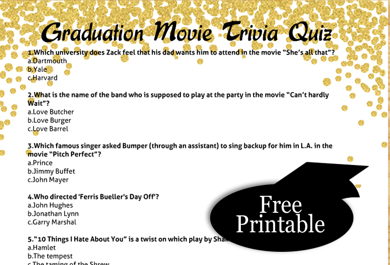 Free Printable Graduation Movie Trivia Quiz with Answer Key