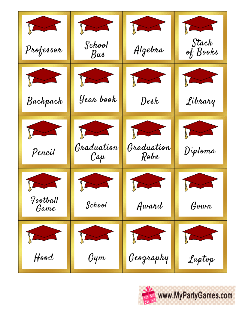 Printable Graduation Pictionary Clue Cards