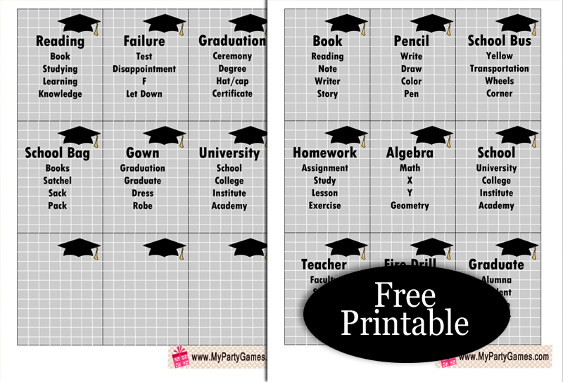 Free Printable Graduation Taboo Game Cards