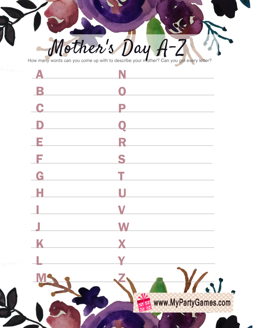 Free Printable Mother's Day A-Z Game