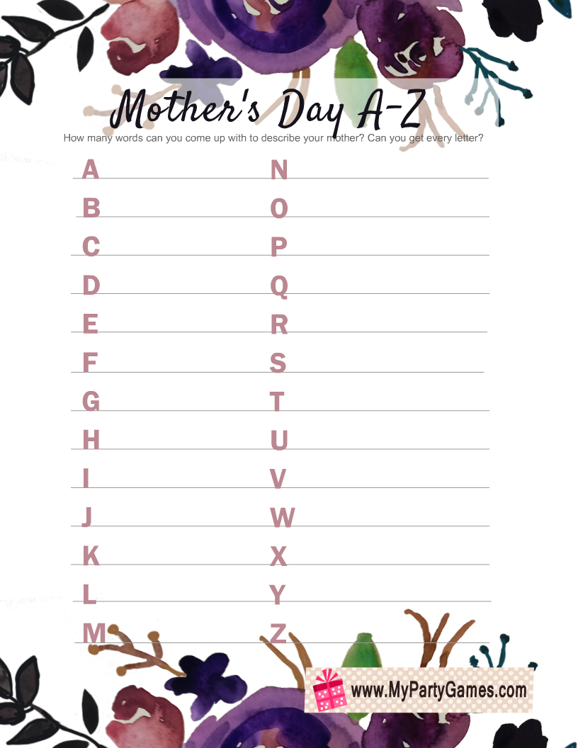 A to Z Mother's Day Game Printable - What I Love About Mom - Digital Art  Star