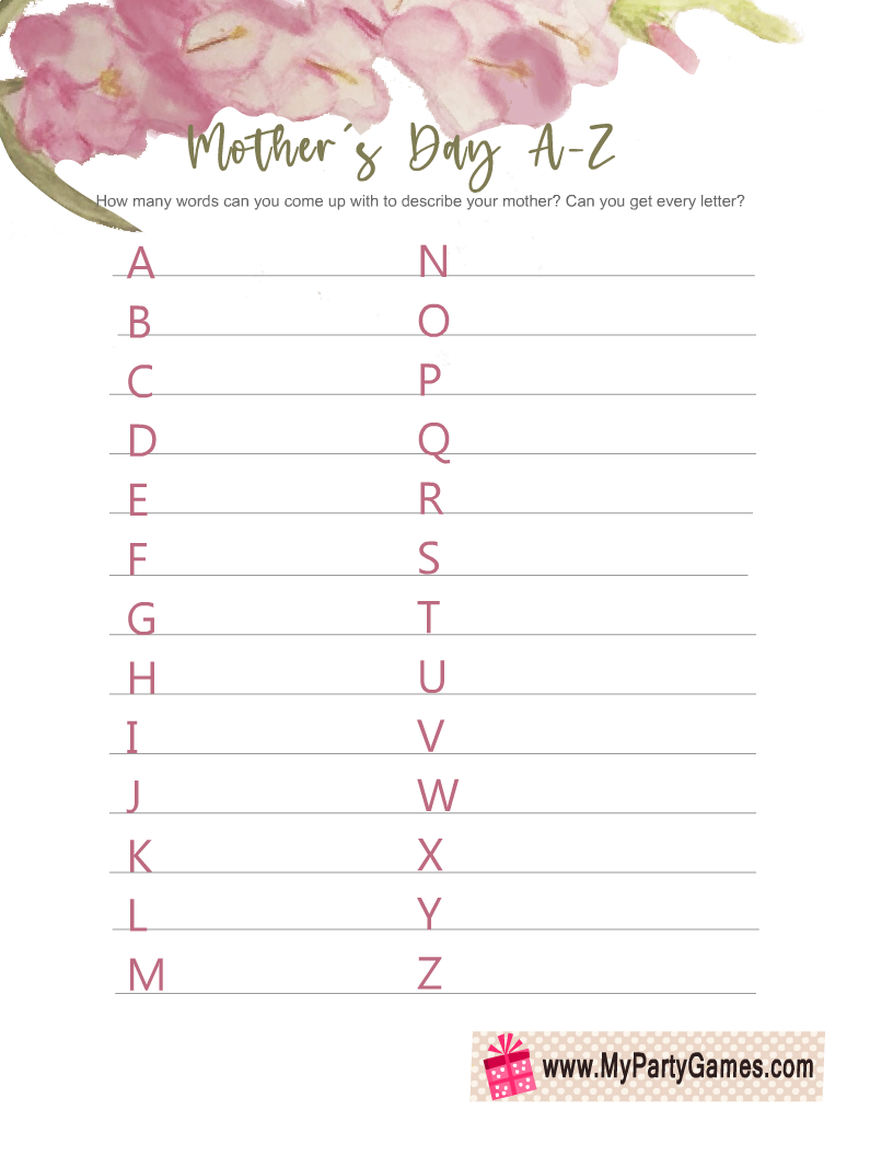 Printable Mother's Day A-Z Game