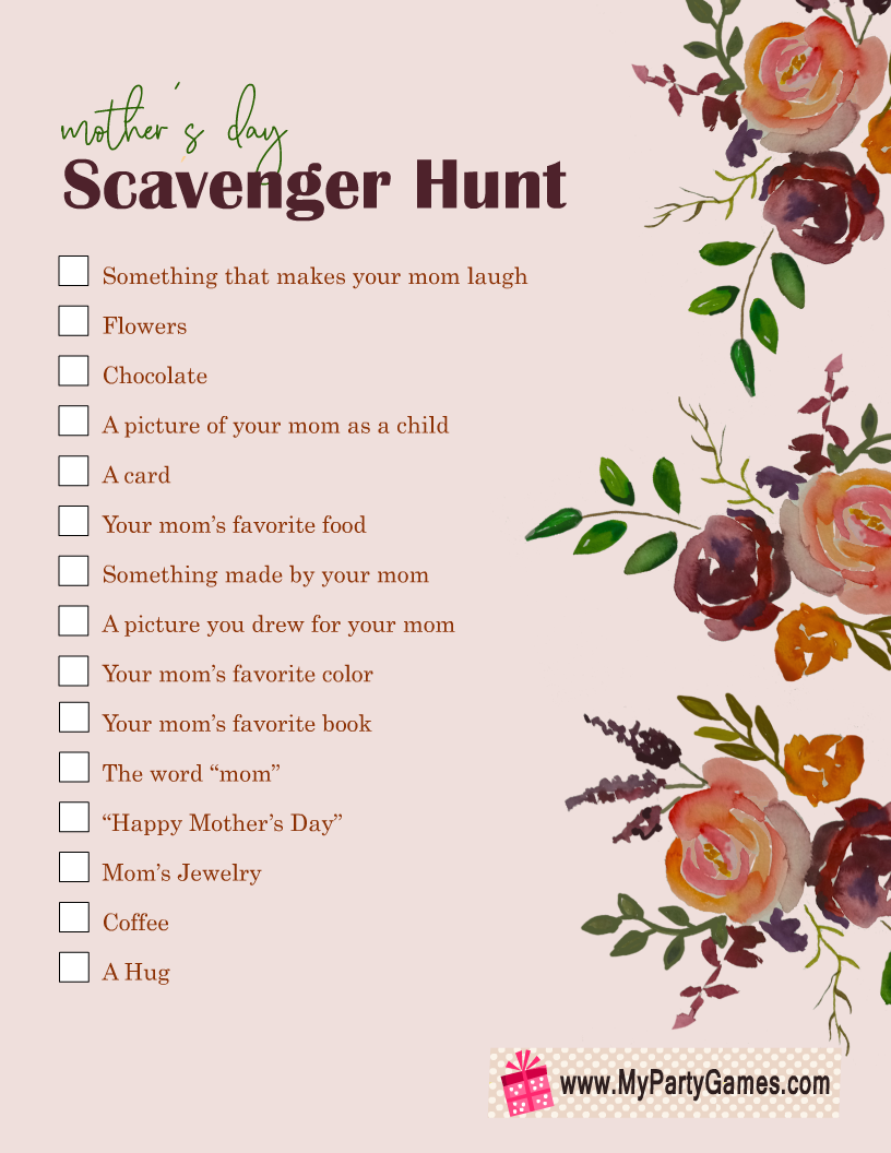 Free Printable Mother's Day Scavenger Hunt for Kids