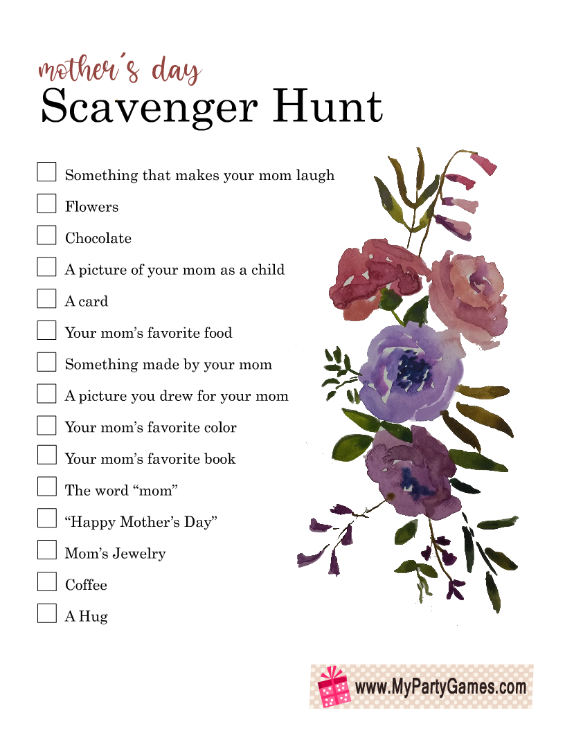 Free Printable Mother's Day Scavenger Hunt Game
