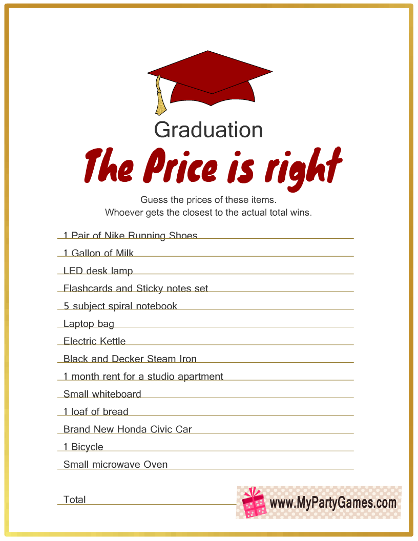 The Price is Right Graduation Game Free Printable