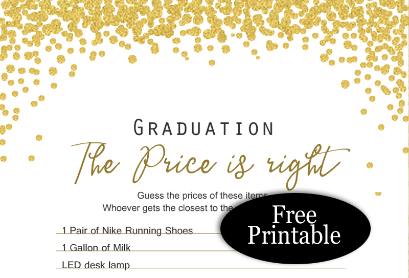 Free Printable The Price is Right Graduation Game
