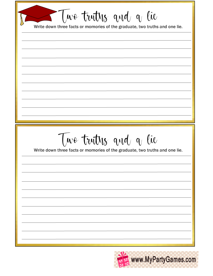 Printable Two Truths and Lie Graduation Party Game
