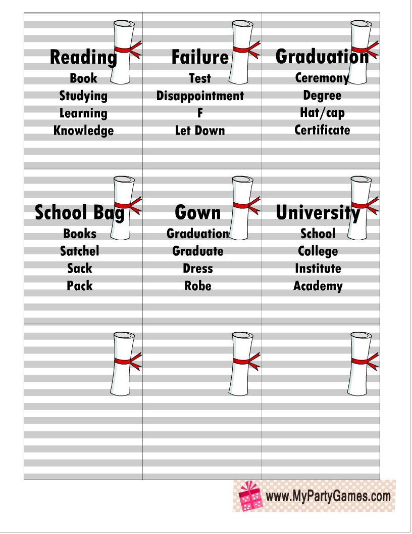 Printable Graduation Taboo Game Cards