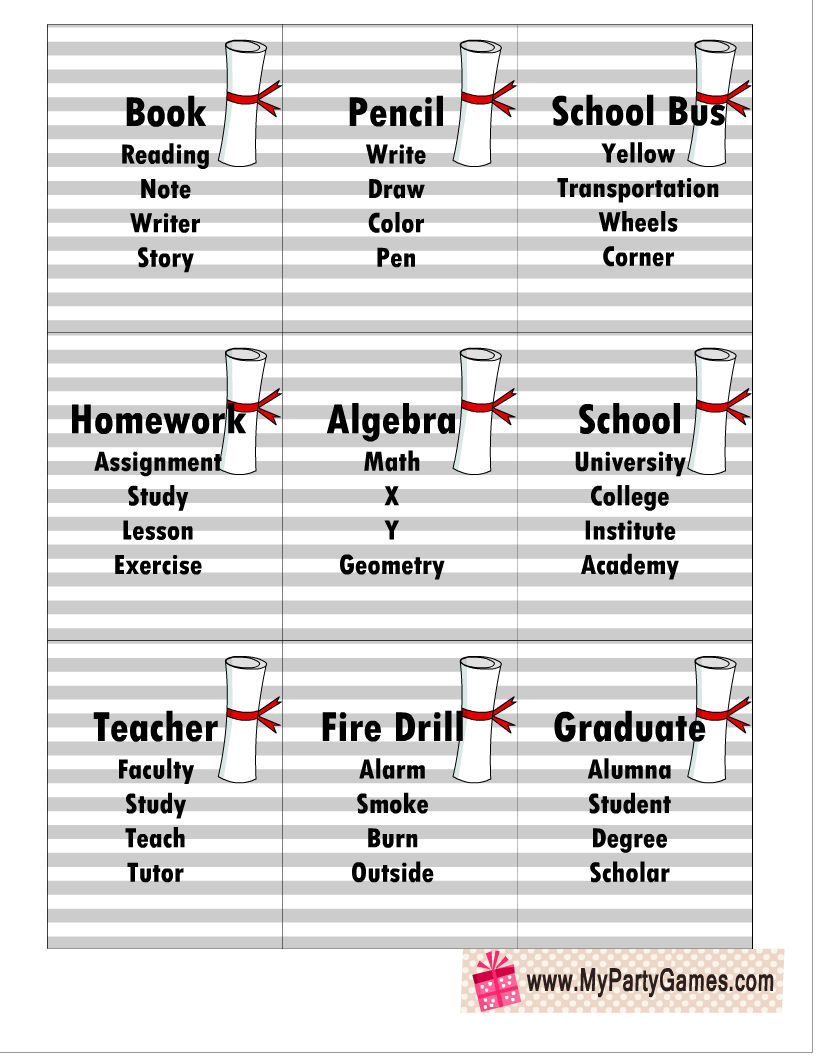 Printable Graduation Taboo Game Cards