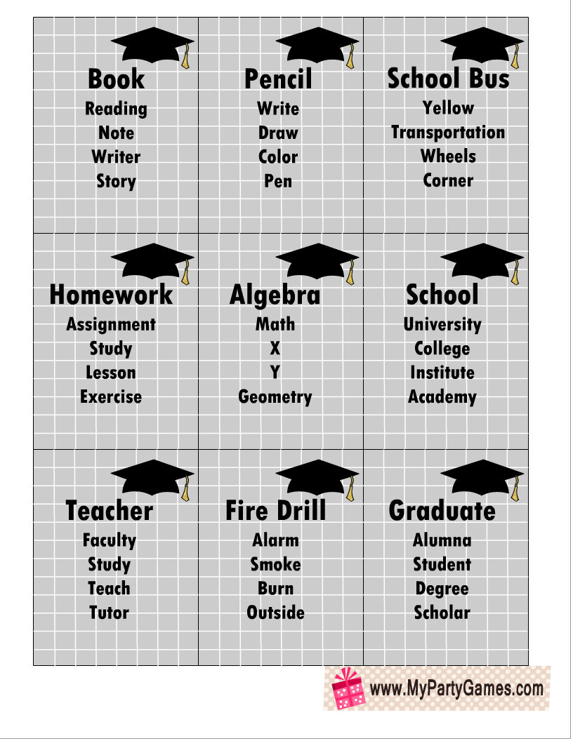 Free Printable Graduation Taboo Game Cards