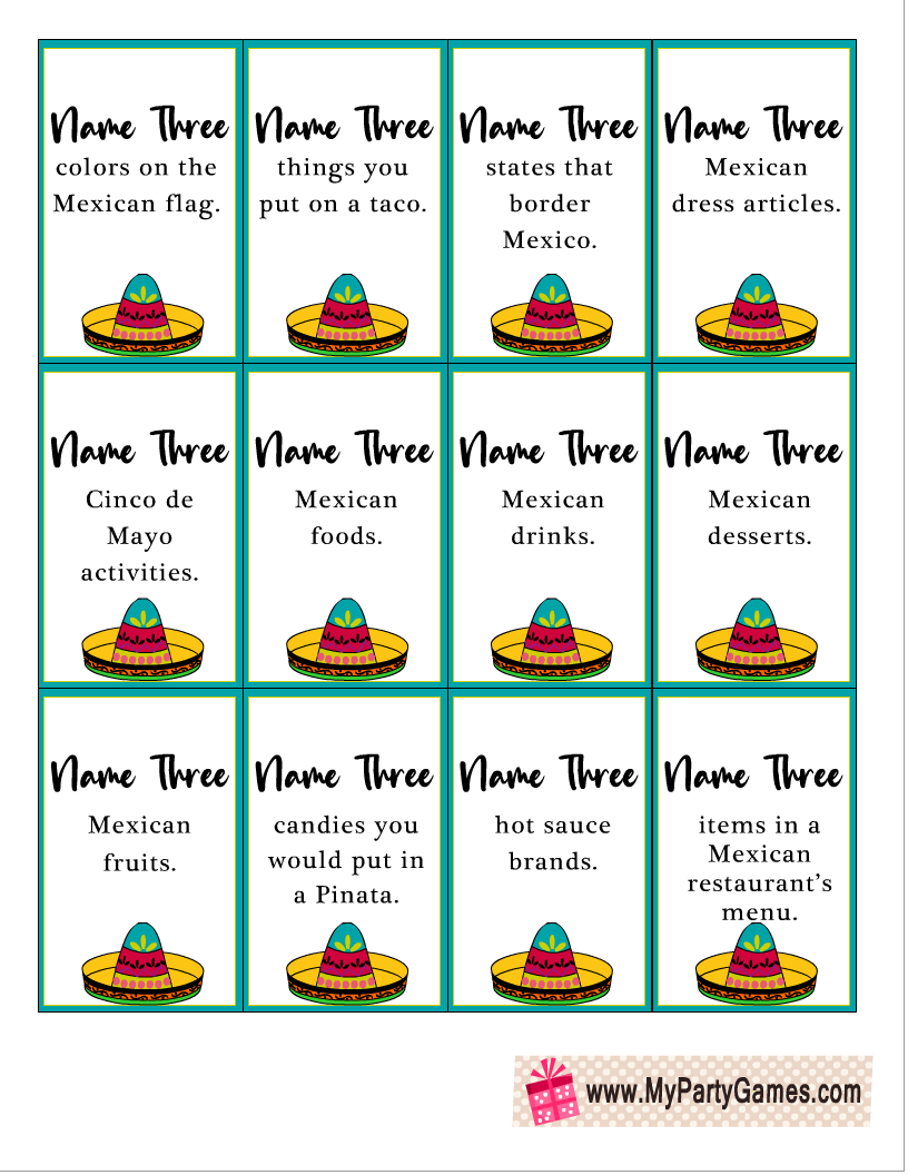 Free Printable Cinco de Mayo and Fiesta Five-Second Game