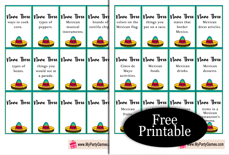 Free Printable Cinco de Mayo and Fiesta Five-Second Game