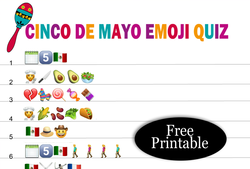 Free Printable Cinco de Mayo Mexican Emoji Pictionary Quiz