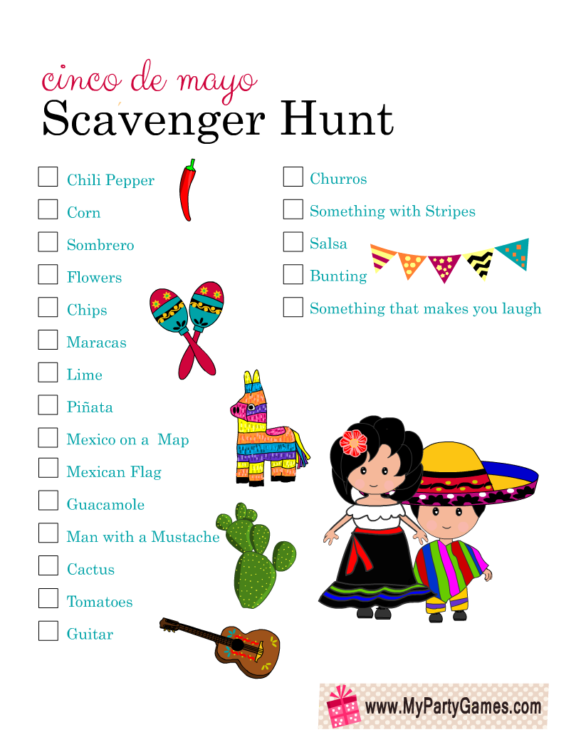 Free Printable Cinco de Mayo Scavenger Hunt Game for Kids