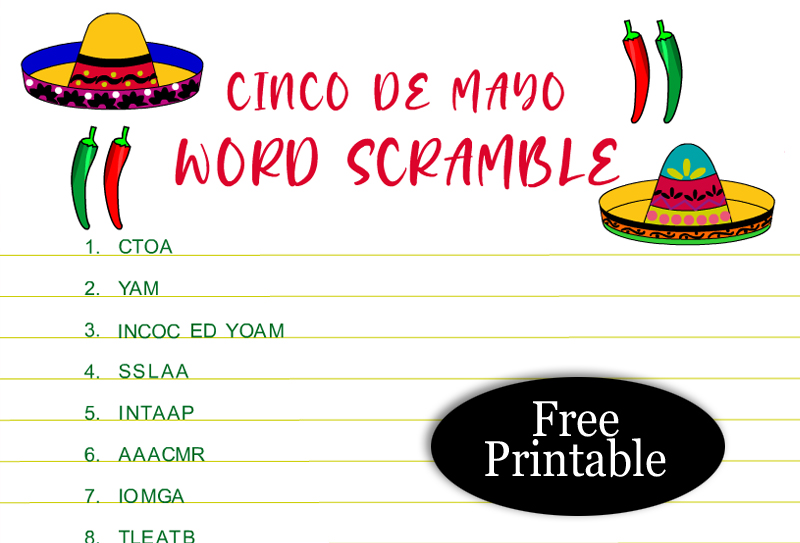 Free Printable Cinco de Mayo Word Scramble Puzzle