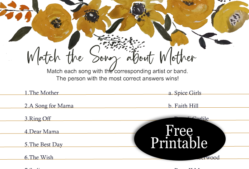 Free Printable Mom Songs, Mother's Day Game
