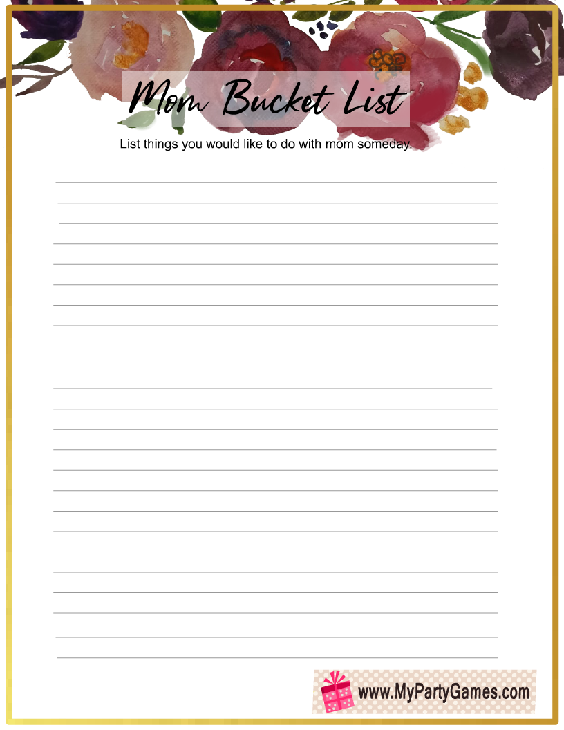 Free Printable Mom Bucket List, Mother's Day Game