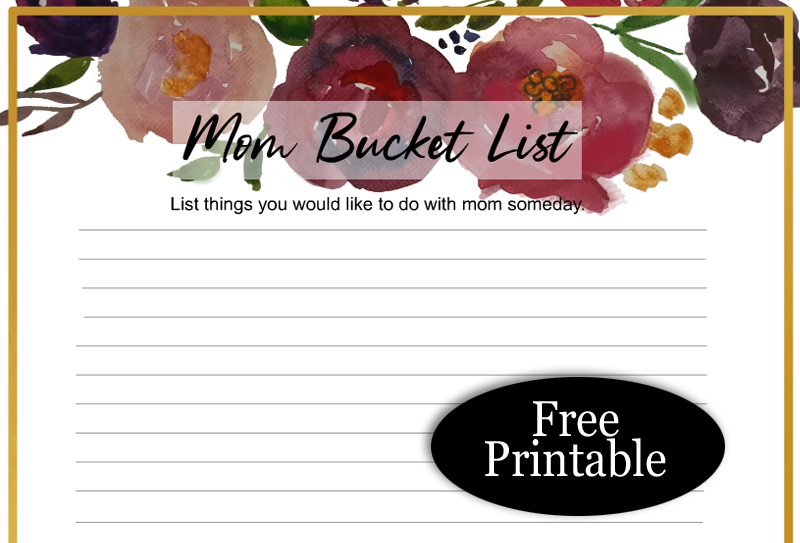 Free Printable Mom Bucket List, Mother's Day Game
