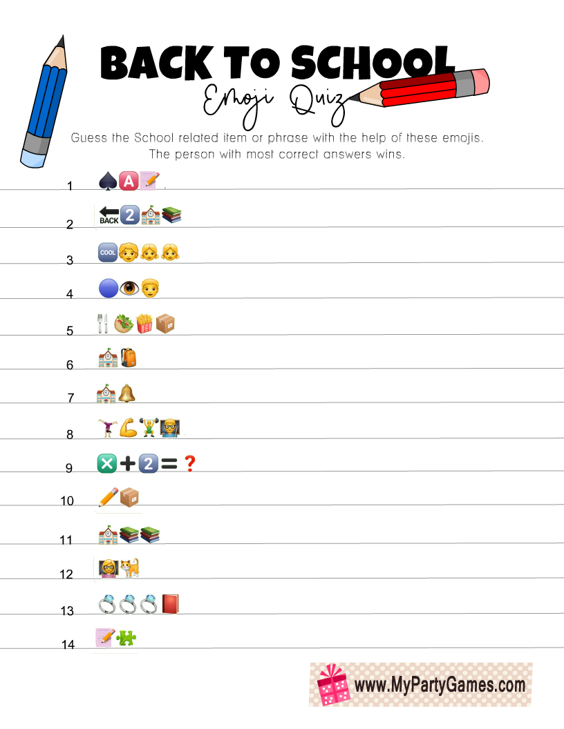 Back-to-School Emoji Pictionary Quiz Printable