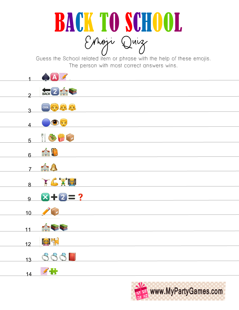 Free Printable Back-to-School Emoji Pictionary Quiz