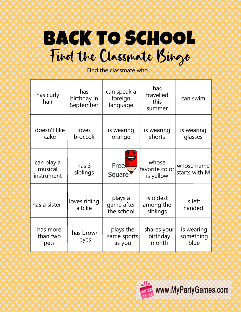 Free Printable Find the Classmate Bingo