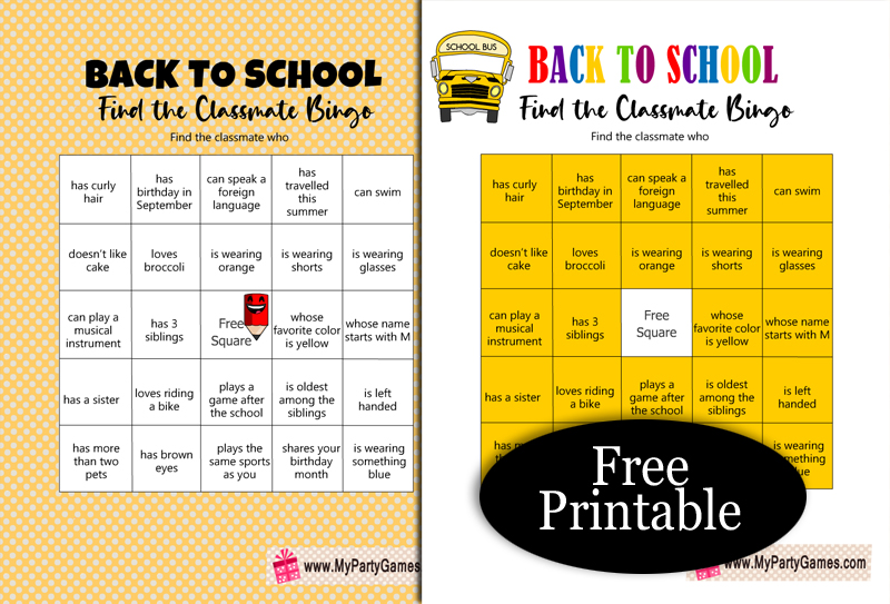 FREE Printable Back to School BINGO Game