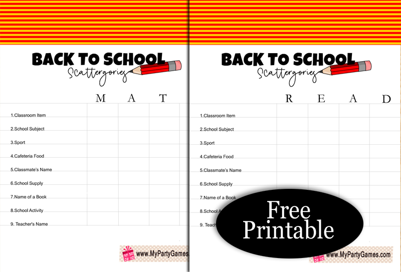 Free Printable Back-to-School Scattergories-inspired Game