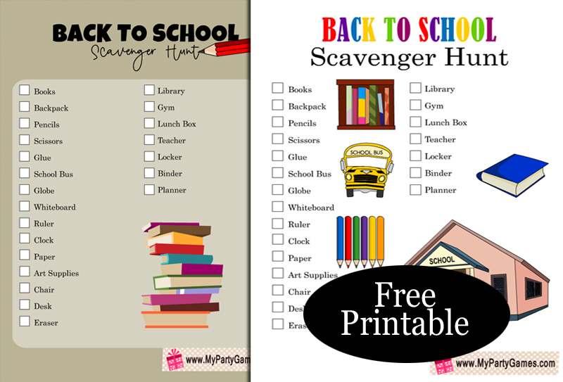 Free Printable Back-to-School Scavenger Hunt Game for Kids
