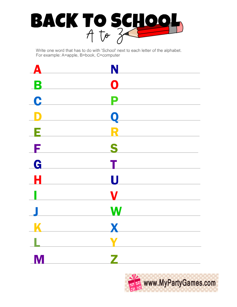 Free Printable Back-to-School A to Z Game