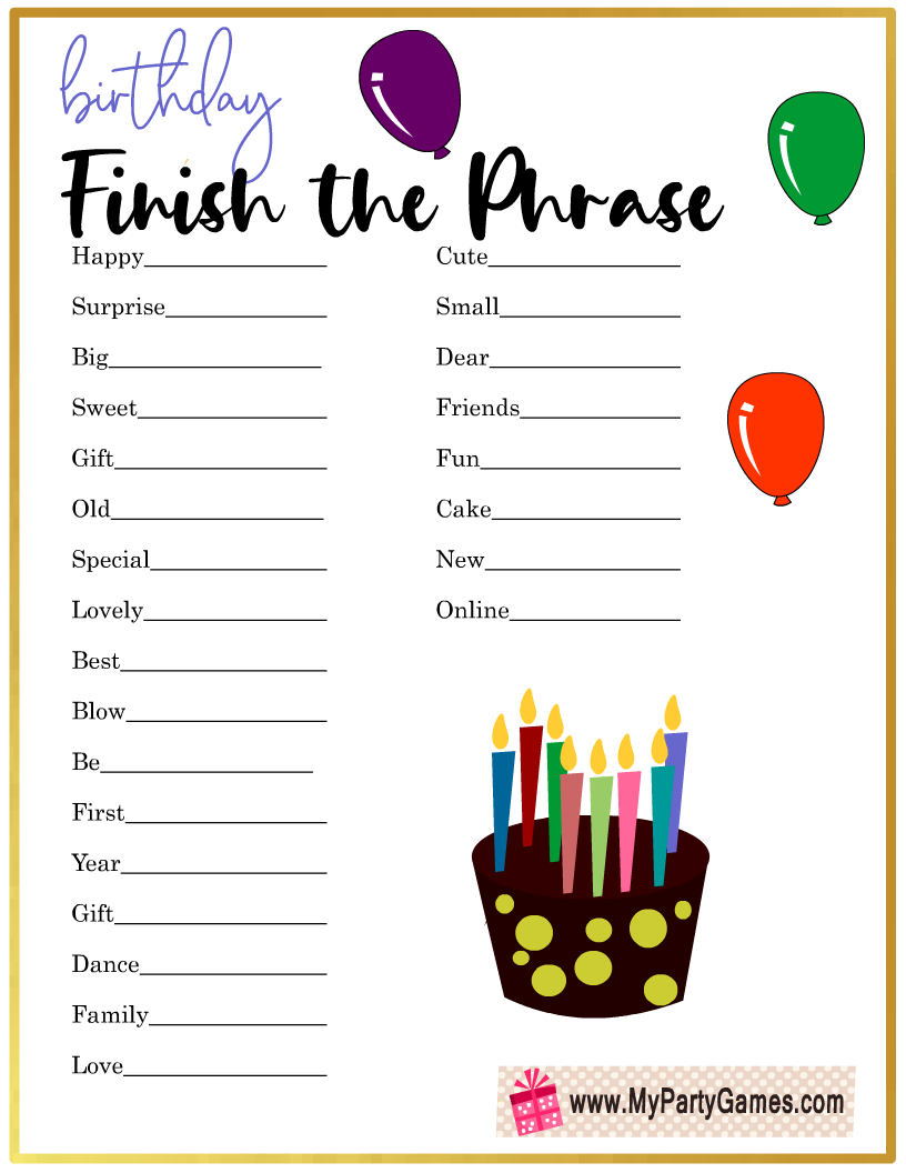Free Printable Birthday Finish the Phrase Game