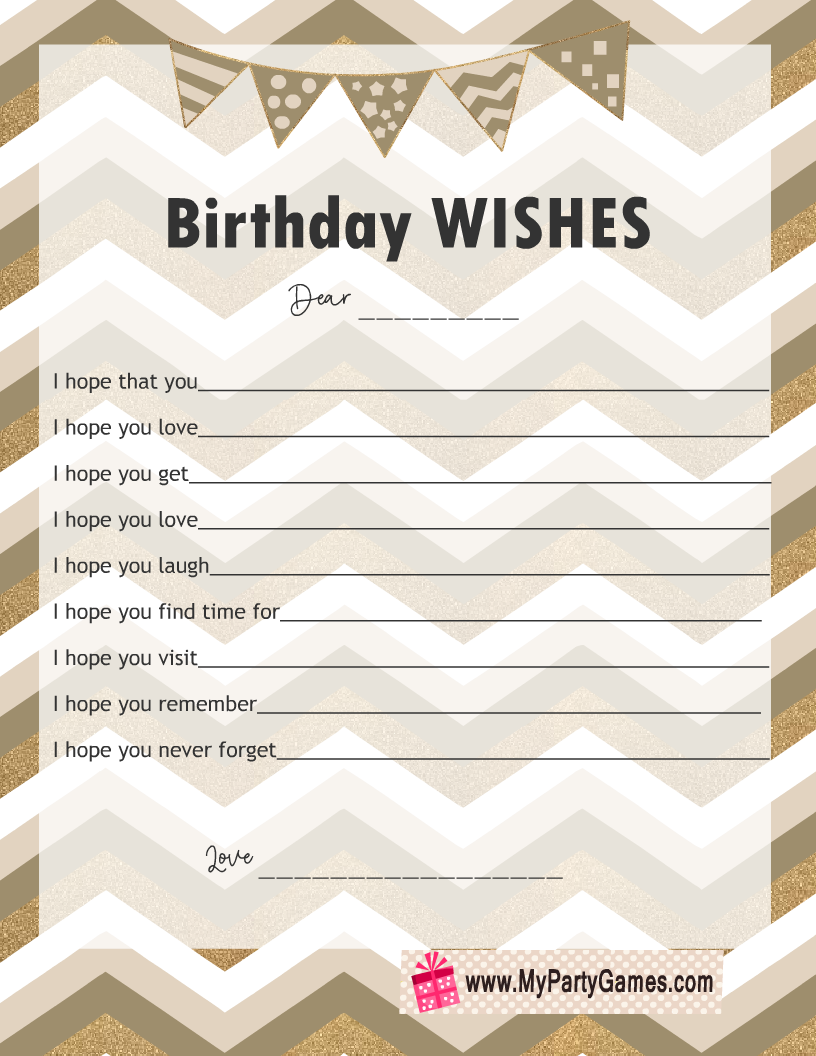 Free Printable Wishes For The Birthday Honoree Cards