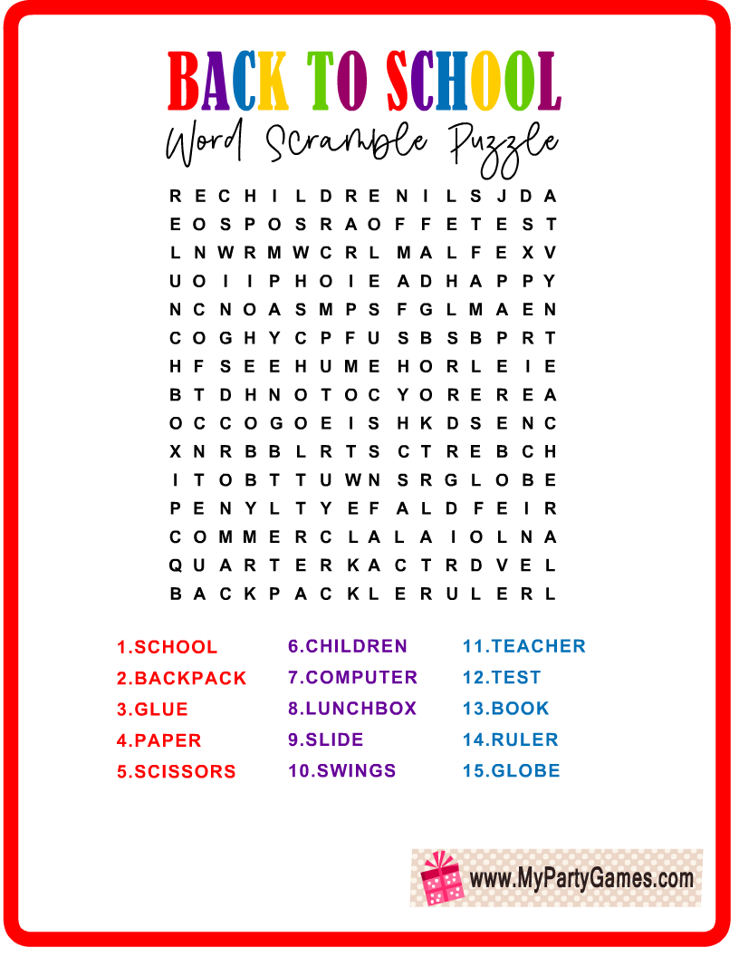 Back-to-School Word Search Puzzle Printable