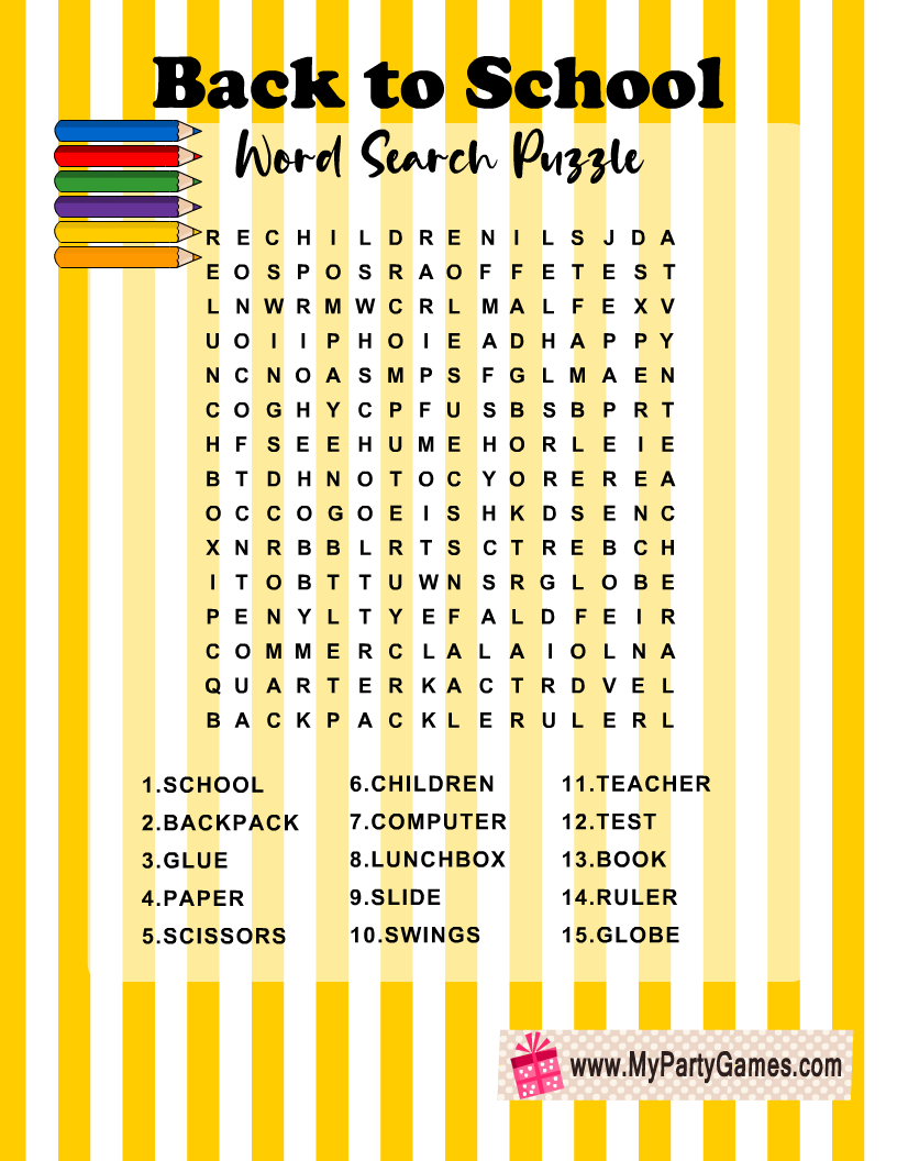 Free Printable Back-to-School Word Search Puzzle
