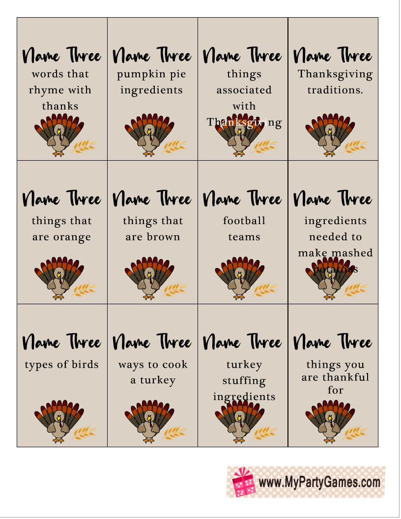 Free Printable Five-Second Thanksgiving Game