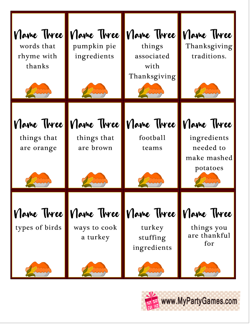 Free Printable Five-Second Thanksgiving Game