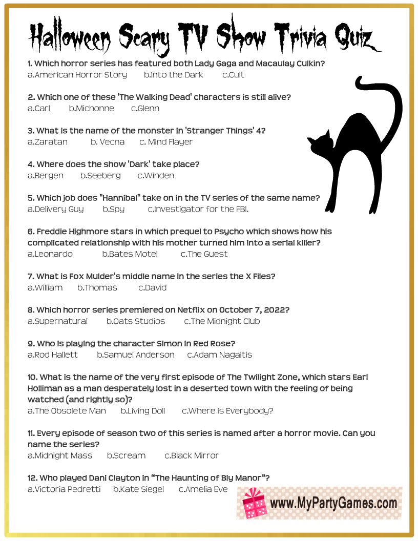 Free Printable Halloween Superstitions Trivia Quiz