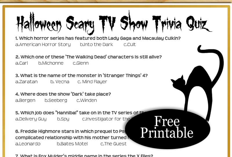 Free Printable Scary TV Show Trivia Quiz for Halloween