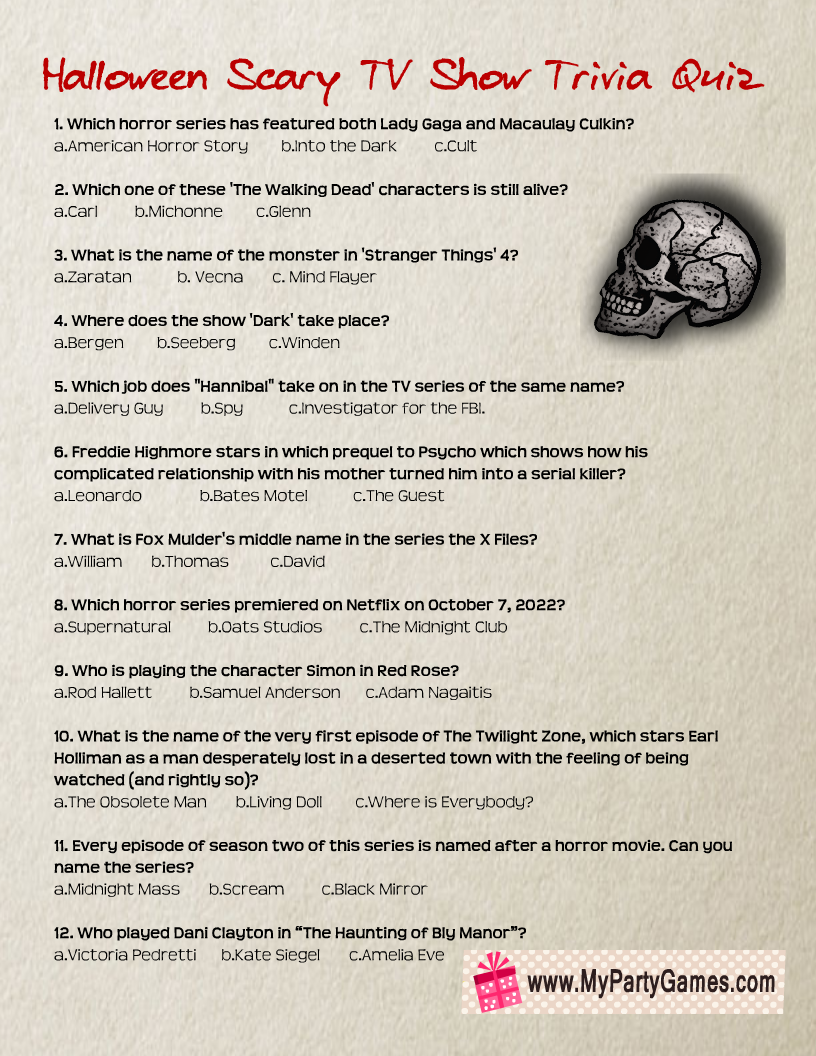 Free Printable Scary TV Show Trivia Quiz for Halloween