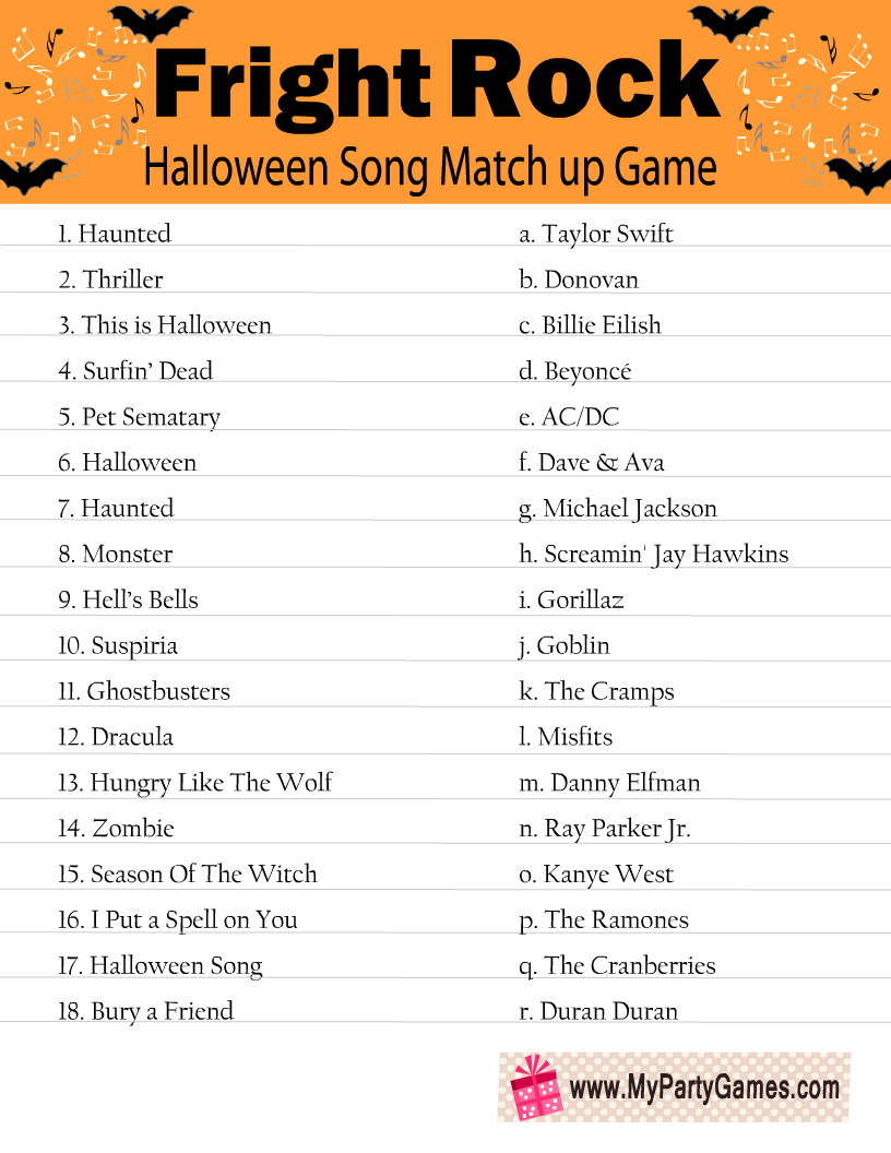 Halloween Song Match-up Game (Fright Rock)